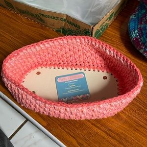 Cute Oval crocheted Basket, by me. ❤️coral color